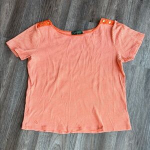 Lauren Ralph Lauren Orange Striped Short Sleeve Tee